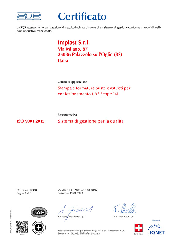 Realizzazione imballaggi in PVC certificati | Certificato per la stampa e la formatura di buste e astucci per confezionamento